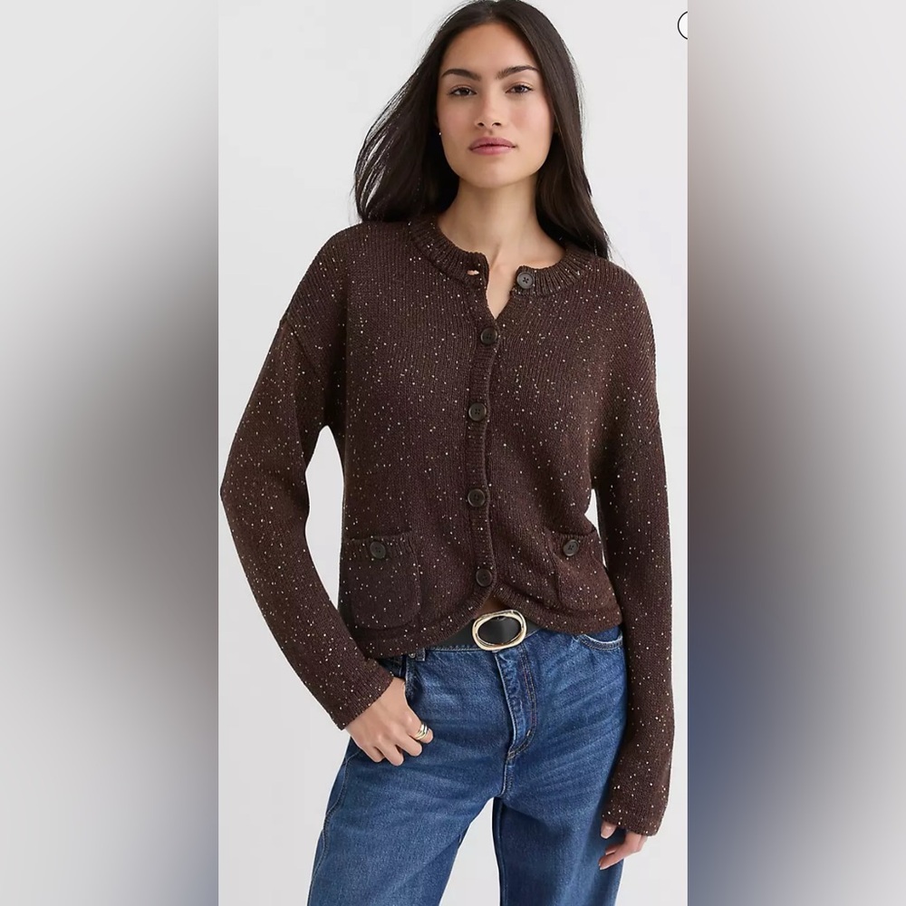 NWT Loft Women's Brown Sequin Sweater Jacket. Size Medium